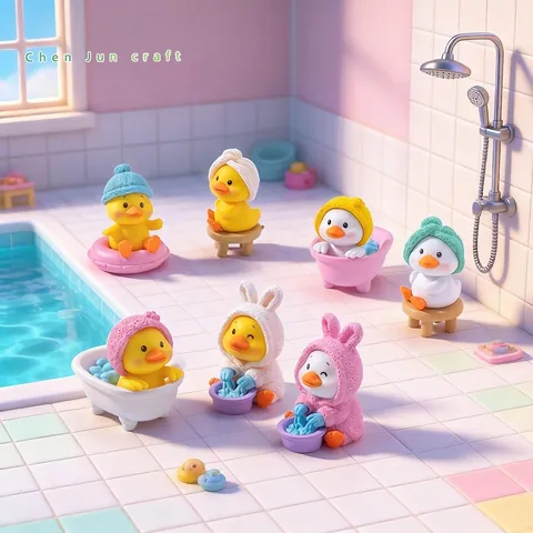 Miniature Yellow Duck Figurine Cartoon Animal PVC Doll Bath Theme Micro Landscape DIY Accessory Office Desk Ornament Decoration