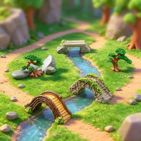 Miniatura Decoración de Micro Paisaje de Resina Estilo Chino Clásico Puente de Piedra Pozo de Agua Pino DIY Jardín Ornamentos