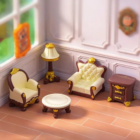 European Vintage Miniature Furniture Resin Ornament Dollhouse DIY Accessories Mini Table Chair Bed Mirror Cabinet Desktop Figurine Decor