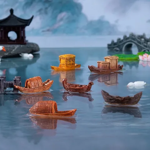 Jiangnan Style Wupeng Boat Resin Miniature Ornament For Aquarium Fish Tank DIY Micro Landscape Decor Antique Chinese Sculpture