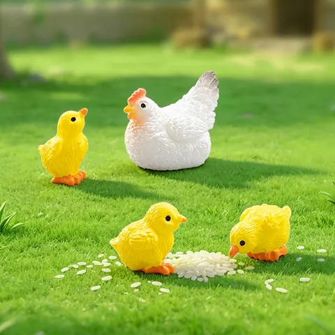 Realistic Mini Chicken Resin Figurines Micro Landscape DIY Garden Landscaping Moss Terrarium Ornaments Hen Chick Decor