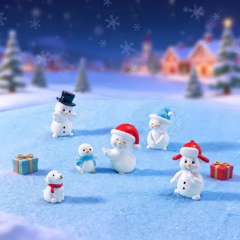 Christmas Snowman Penguin Dog Miniature Figurines Resin Cartoon Micro Landscape DIY Fairy Garden Ornaments For Home Decor Gift
