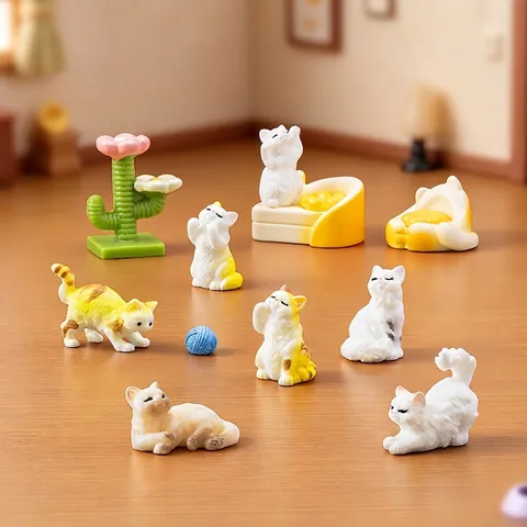 Figuras de Gato de Resina Realistas Accesorios en Miniatura para Casa de Muñecas Adornos de Escritorio Decoración de Micro Paisaje Regalo