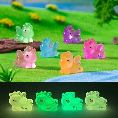 Luminous Mini Unicorn Resin Figurine Lying Pose Glow In The Dark Micro Landscape Decoration Garden DIY Craft Ornament
