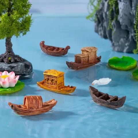 Jiangnan Style Wupeng Boat Resin Miniature Ornament For Aquarium Fish Tank DIY Micro Landscape Decor Antique Chinese Sculpture