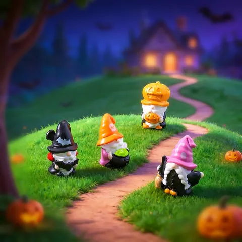 Halloween Resin Gnome Figurines Witch Skull Pumpkin Mini Ornaments DIY Micro Landscape Decoration Desktop Car Home Decor