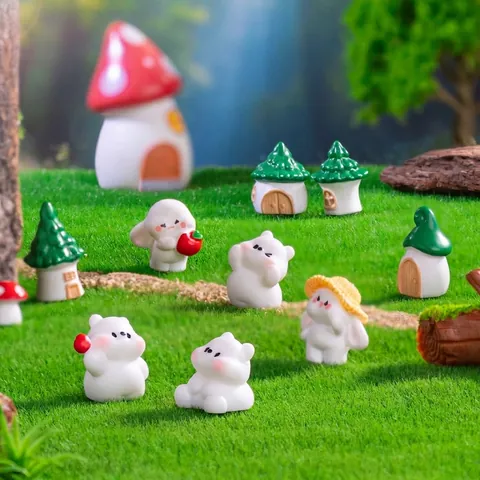 Micro Landscape Miniature Resin Rabbit Bear House Garden DIY Fairy Garden Decor Accessories Figurine Craft Ornament