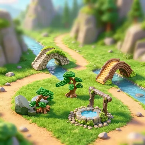 Miniatura Decoración de Micro Paisaje de Resina Estilo Chino Clásico Puente de Piedra Pozo de Agua Pino DIY Jardín Ornamentos