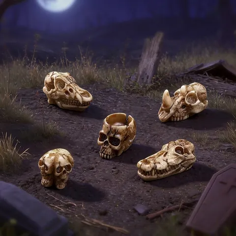 Mini Resin Animal Skull Skeleton Figurines Damaged Bone Models DIY Micro Landscape Decoration Halloween Props Horror Desk Ornaments