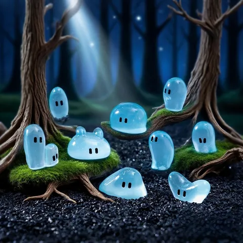 Luminous Semi-Transparent Blue Dew Tree Elf Spirit Resin Miniature Figurines Glow In Dark For DIY Micro Landscape Decor