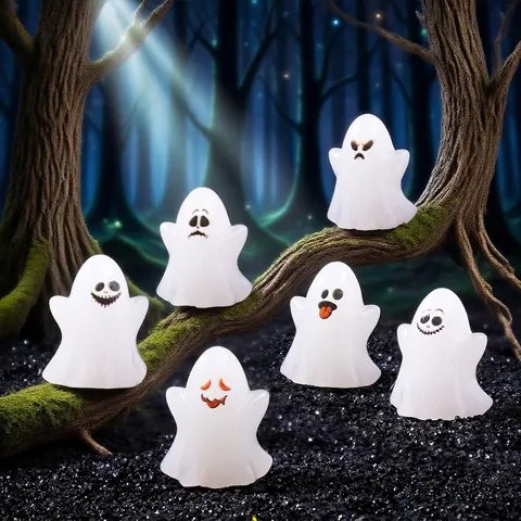 Halloween Mini Geisterfiguren Harz Cartoon Ausdruck Miniatur Landschaft Ornamente DIY Deko Zubehör Für Desktop Party