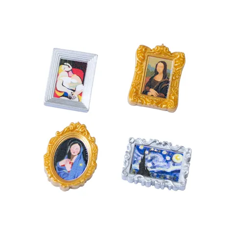 Miniatura Pinturas Famosas Simulación Resina Adornos Casa de Muñecas Marco Retro Escritorio Micro Paisaje Accesorios DIY