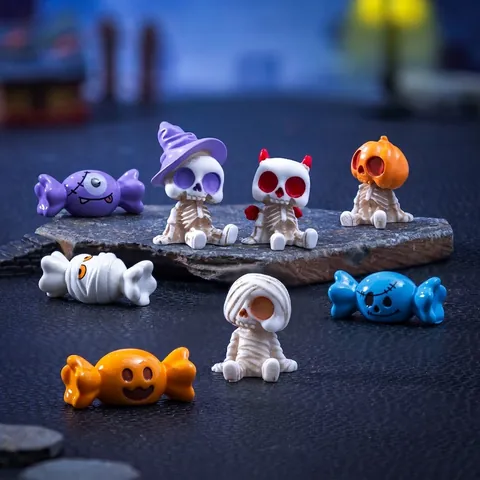 Cartoon Halloween Resin Miniature Figurine Pumpkin Skeleton Witch Ghost Mummy Candy For Micro Landscape DIY Craft Home Desk Decor Halloween Gift