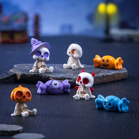 Cartoon Halloween Resin Miniature Figurine Pumpkin Skeleton Witch Ghost Mummy Candy For Micro Landscape DIY Craft Home Desk Decor Halloween Gift