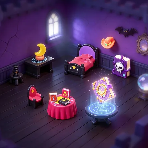 Halloween Magic House Series DIY Micro Landscape Resin Ornaments Miniature Furniture Witch Hat Magic Book Skull Desktop Decoration