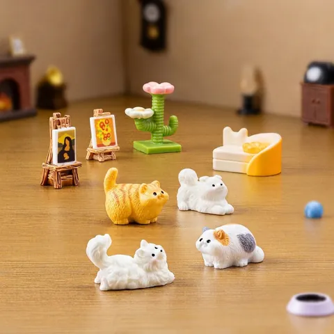 Miniature Resin Cat Dog Figurines Micro Landscape Ornaments Cartoon Animal Dolls For Dollhouse DIY Desktop Decoration Ornaments
