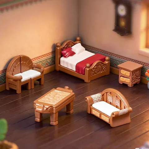 Südostasiatische Miniaturmöbel Harz Vintage Geschnitztes Bett Sofa Tisch Puppenhaus Dekor Mikro Landschaft Zubehör Ornament