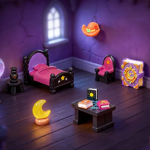 Halloween Magic House Series DIY Micro Landscape Resin Ornaments Miniature Furniture Witch Hat Magic Book Skull Desktop Decoration