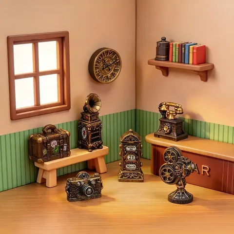 Vintage Miniature Retro Appliance Resin Models For Dollhouse DIY Micro Landscape Decoration Phonograph Camera Phone Clock