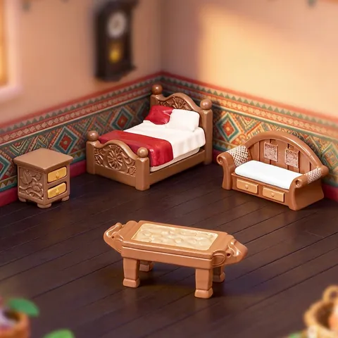Südostasiatische Miniaturmöbel Harz Vintage Geschnitztes Bett Sofa Tisch Puppenhaus Dekor Mikro Landschaft Zubehör Ornament