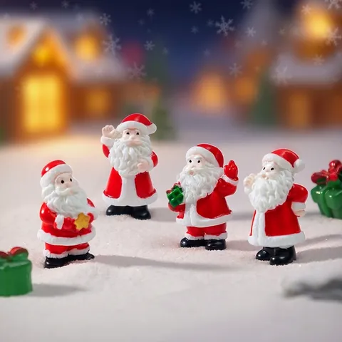 Figurines de Père Noël Réalistes en Résine Miniature Scène de Neige de Noël Accessoires de Micro Paysage DIY Décoration Bureau