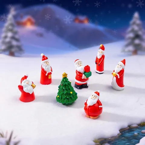 Kerstmis Kerstman Miniatuur Figuren Hars Micro Landschap Sneeuw Scène DIY Ornamenten Desktop Decor Cartoon Kleine Standbeelden