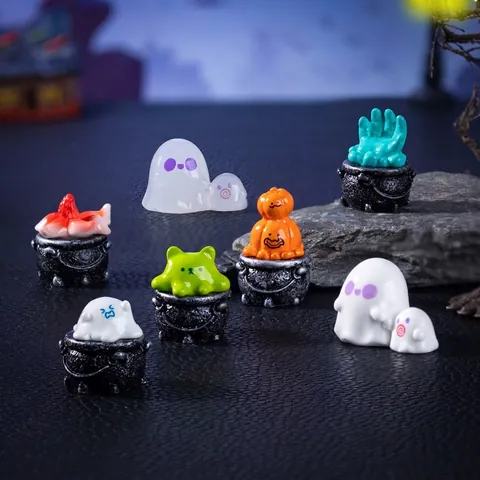 Mini Halloween Resin Witch Cauldron Ornaments Micro Landscape DIY Decor Ghost Pumpkin Zombie Hand Figurine Accessories
