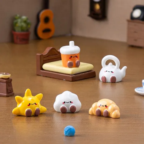Süße Cartoon Harz Miniatur Figuren Für Mikrolandschaft DIY Puppenhaus Zubehör Milch Tee Sonne Croissant Teekanne Wolke Kleine Ornamente Schreibtisch Deko Geschenk