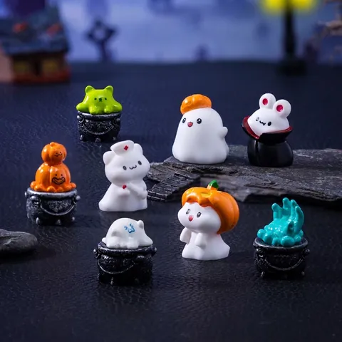 Halloween Miniature Ghost Pumpkin Elf Resin Figurines For DIY Micro Landscape Desktop Decoration Festive Home Ornaments Party Favors