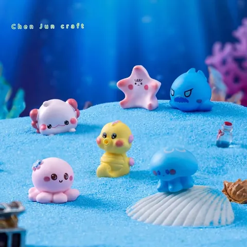 Figurine Animaux Marins En Résine Miniature Pour Décoration DIY Micro Paysage Mignon Dessin Animé Axolotl Requin Hippocampe Ornements