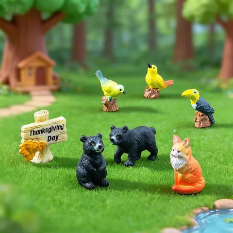 Realistic Miniature Animal Figurines Resin Bird Black Bear Fox Micro Landscape Garden DIY Decor Ornaments Accessories