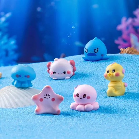 Figurine Animaux Marins En Résine Miniature Pour Décoration DIY Micro Paysage Mignon Dessin Animé Axolotl Requin Hippocampe Ornements