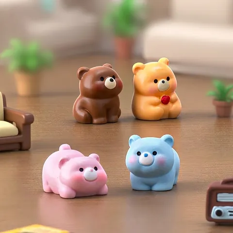 Miniature Resin Cute Bear Figurine Kawaii Animal Statue For DIY Dollhouse Micro Landscape Desk Car Interior Decor Ornament
