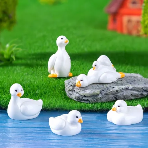 Miniature Resin White Duck Figurine Micro Landscape Decoration Garden DIY Accessory Car Dashboard Ornament Desk Decor
