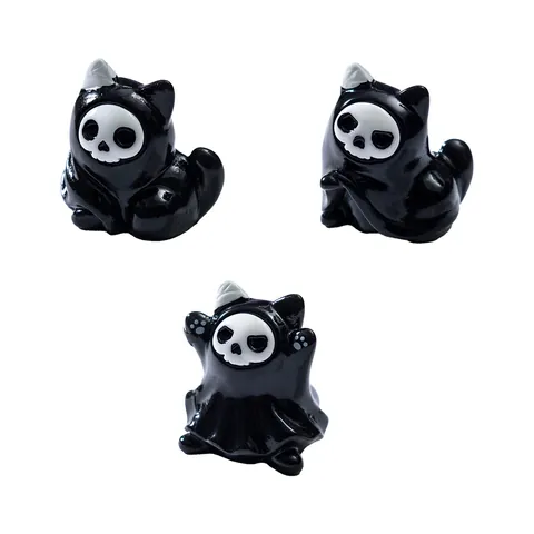 Halloween Ghost Cat Figurine Cute Resin Miniature Skeleton Mask Cat Statue For Desktop Car Decor Micro Landscape Accessory