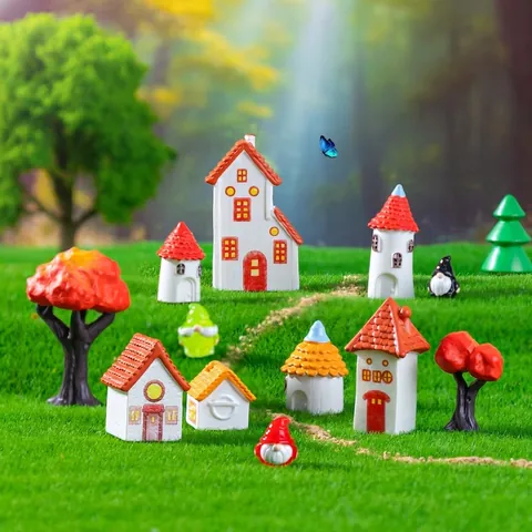 Vintage European Red Tile House Miniature Resin Ornament DIY Micro Landscape Accessory Small Fairy Garden Decor Figurine