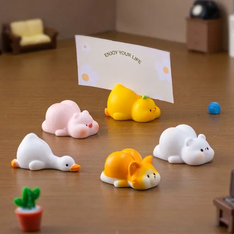 Mini Resin Animal Butt Card Holder Cute Pig Duck Bear Shiba Inu Figurine Desktop Decor Car Dashboard Ornament Gift