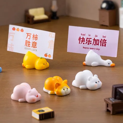 Mini Resin Animal Butt Card Holder Cute Pig Duck Bear Shiba Inu Figurine Desktop Decor Car Dashboard Ornament Gift