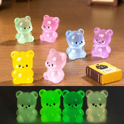 Luminous Mini Teddy Bear Resin Figurine Cute Animal Micro Landscape Dollhouse DIY Desktop Decoration Ornament For Home Decor