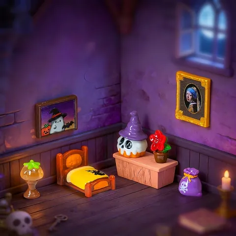 Σετ Έπιπλα Κρεβατοκάμαρας Μινιατούρα Halloween Για Dollhouse DIY Διακοσμητικά από Ρητίνη Κολοκύθα Νεκροκεφαλή Δημιουργικά Αξεσουάρ Γραφείου