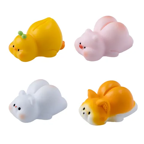 Mini Resin Animal Butt Card Holder Cute Pig Duck Bear Shiba Inu Figurine Desktop Decor Car Dashboard Ornament Gift
