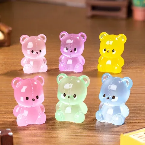 Luminous Mini Teddy Bear Resin Figurine Cute Animal Micro Landscape Dollhouse DIY Desktop Decoration Ornament For Home Decor