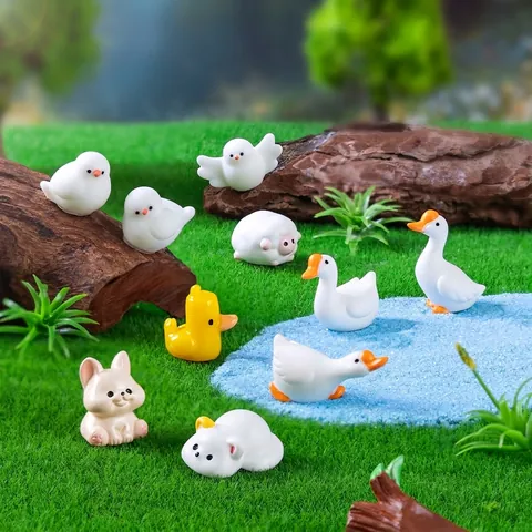 Miniature Resin Animal Figurines Cute Sheep Goose Duck Figures Micro Landscape DIY Gardening Accessories Home Desk Decor