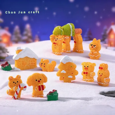 Figurine di Animali Omino di Pan di Zenzero di Natale Ornamenti in Miniatura in Resina Per Decorazione Scrivania DIY