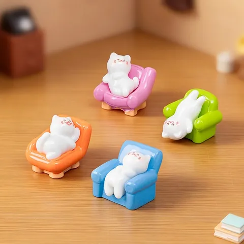 Mini Resin Lazy Cat Figurine In Sofa Micro Landscape Dollhouse Accessory DIY Craft Desktop Decor Small Cat Statue Ornament