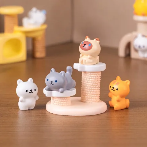 Miniature Resin Cat Climbing Frame Figurine Kitten Ornaments For Micro Landscape Dollhouse DIY Creative Animal Decor Gift