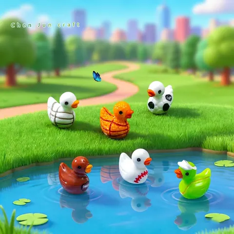 Miniature Resin Sports Duck Figurines Soccer Basketball Tennis Rugby Pattern Duck Micro Landscape Garden DIY Decoration Ornament