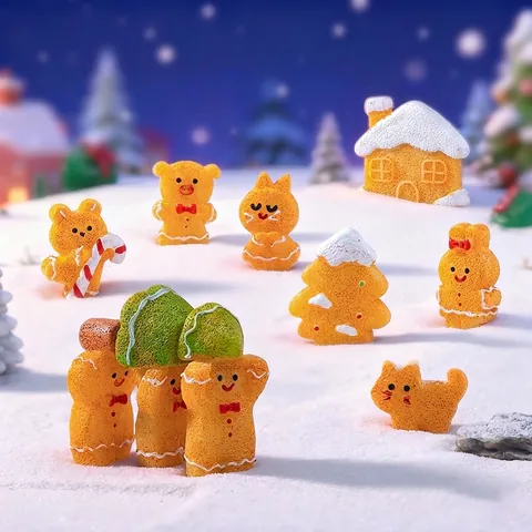 Figurine di Animali Omino di Pan di Zenzero di Natale Ornamenti in Miniatura in Resina Per Decorazione Scrivania DIY