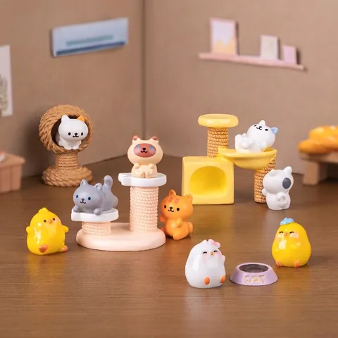 Miniature Resin Cat Climbing Frame Figurine Kitten Ornaments For Micro Landscape Dollhouse DIY Creative Animal Decor Gift