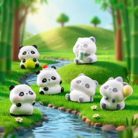 Cute Panda Micro Landscape Ornament Resin Flocked Mini Panda Figurine For Desktop Car Interior DIY Decoration Gifts